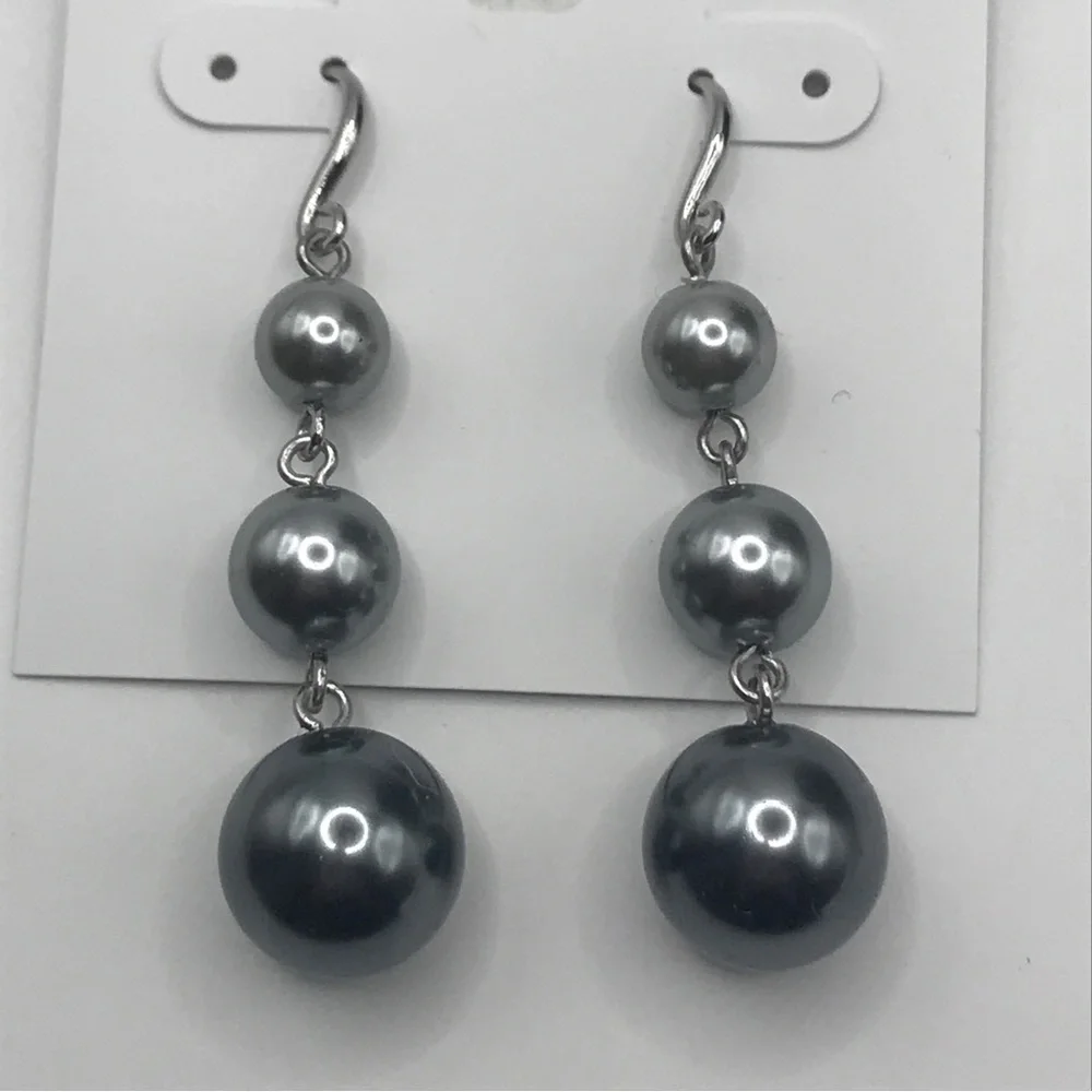 Gray Pearl Tower Drop Dangle Faux EARRINGS 2